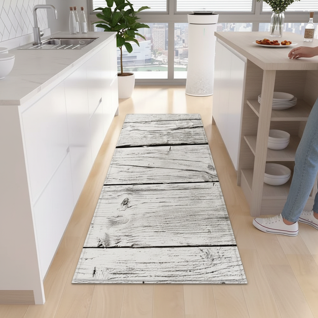Tapis Cuisine effet bois blanchi antidérapant