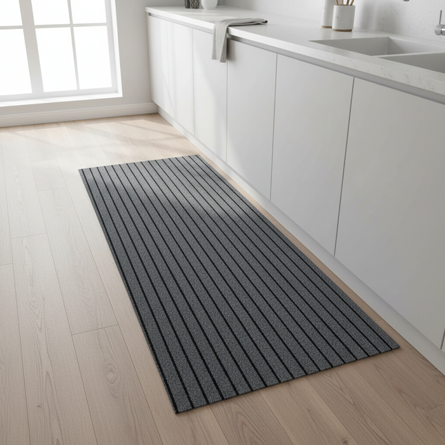 Tapis Cuisine gris rayé antidérapant