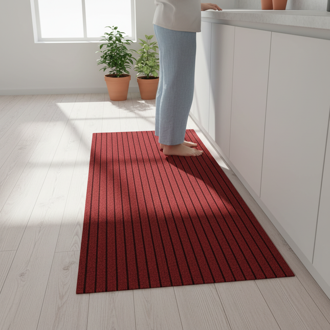Tapis Cuisine rouge rayé antidérapant