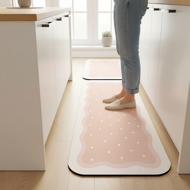 Tapis Cuisine rose ondulé antidérapant