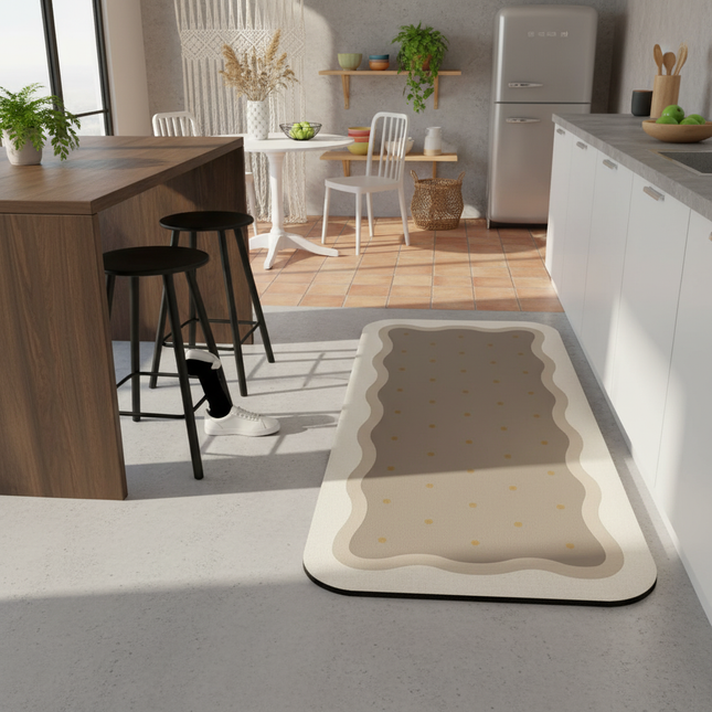Tapis Cuisine beige ondulé absorbant