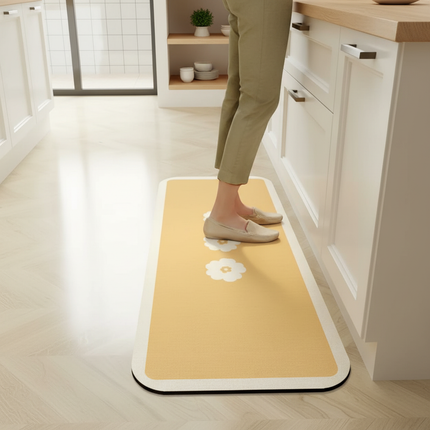 Tapis Cuisine Jaune Motif Floral Antidérapant