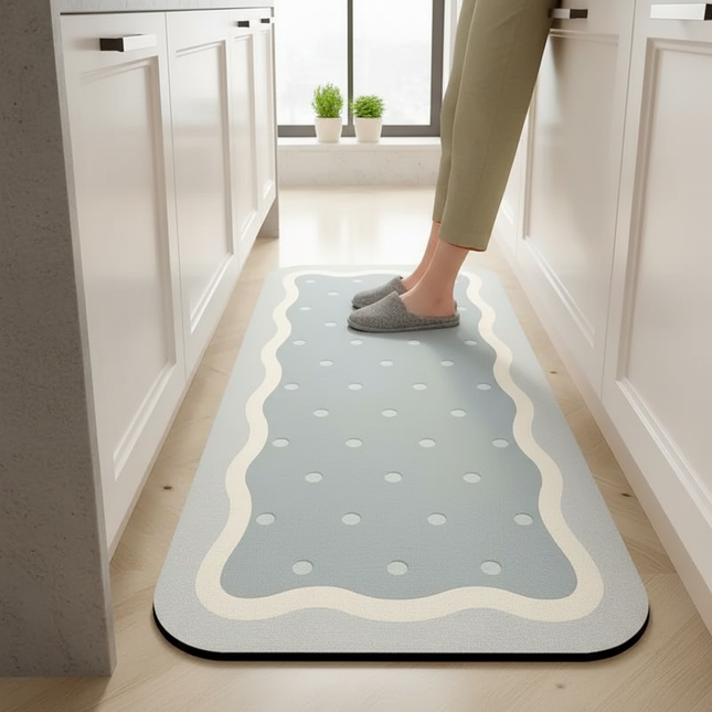 Tapis Cuisine bleu à pois antidérapant