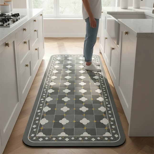 Tapis Cuisine motif carreaux gris antidérapant