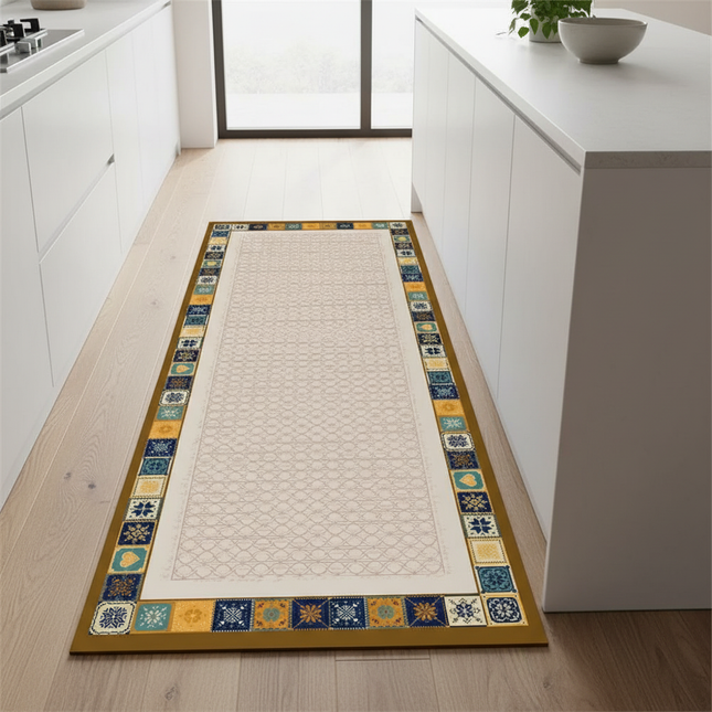 Tapis Cuisine beige motif mosaïque antidérapant