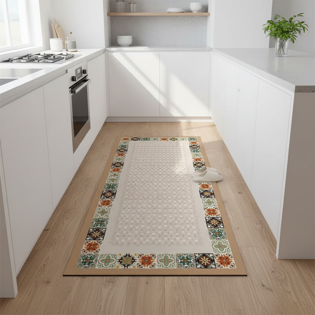 Tapis Cuisine beige motif carreaux antidérapant