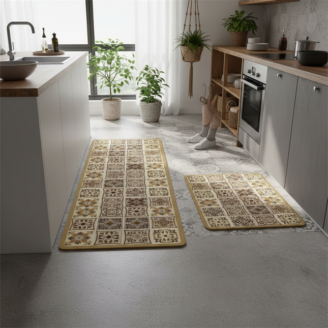 Tapis Cuisine motif carreaux antidérapant décoratif
