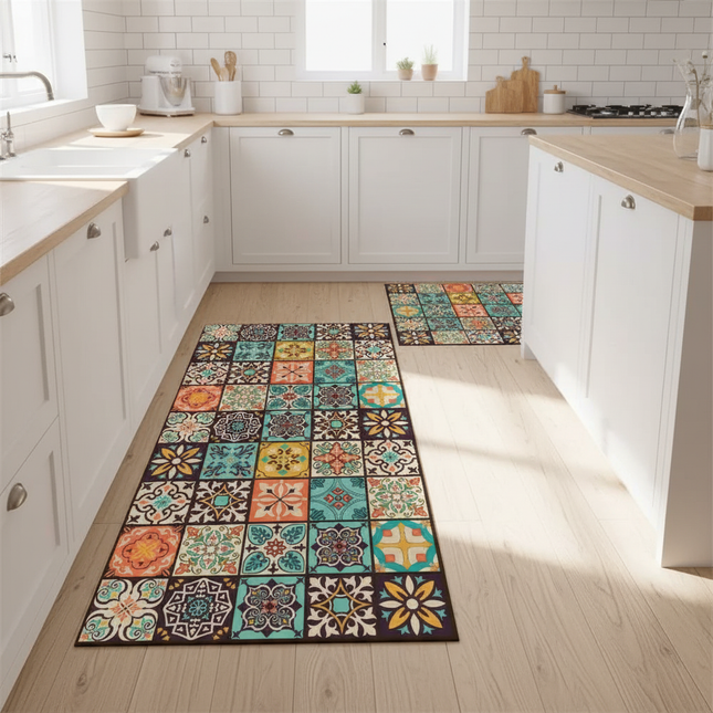 Tapis Cuisine multicolore motif carreaux antidérapant