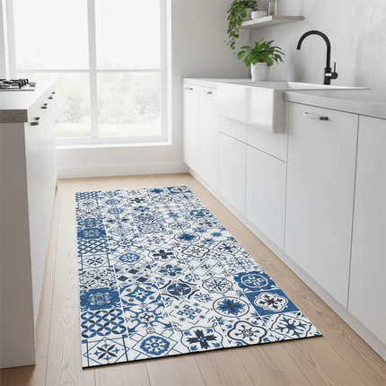 Tapis Cuisine bleu mosaïque antidérapant