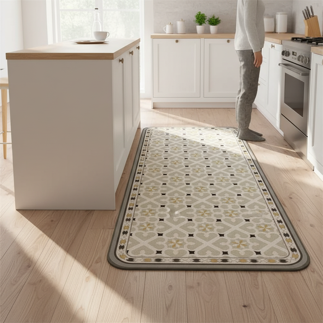 Tapis Cuisine motif géométrique beige antidérapant