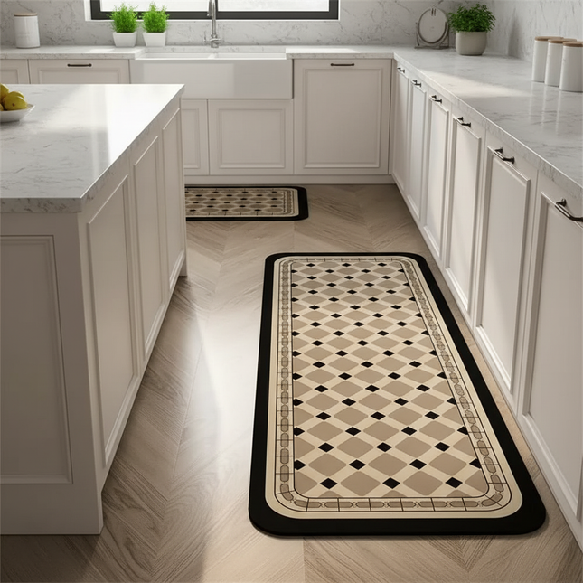 Tapis Cuisine géométrique beige antidérapant sobre