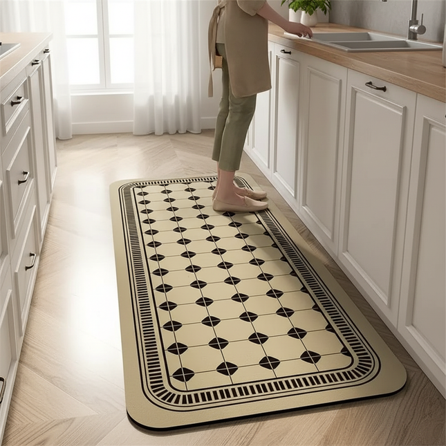 Tapis Cuisine beige motif géométrique antidérapant
