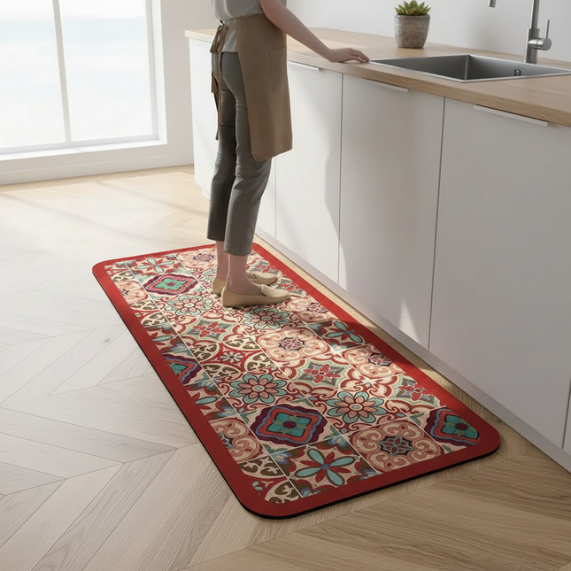 Tapis Cuisine motif mosaïque rouge antidérapant