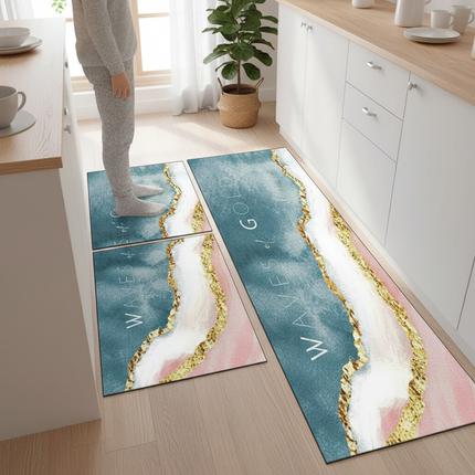 Tapis Cuisine vagues dorées lavable