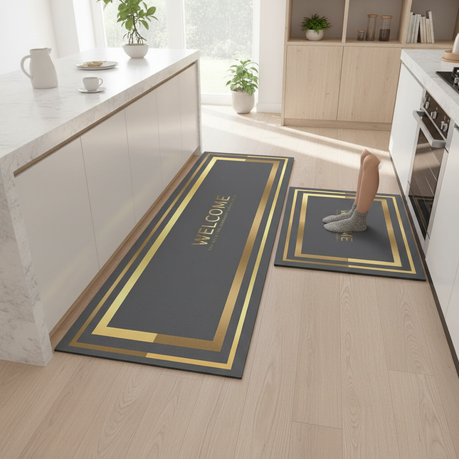 Tapis Cuisine gris or moderne antidérapant