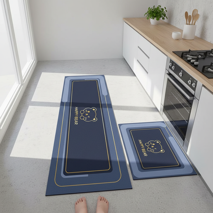 Tapis Cuisine bleu marine motif ours antidérapant