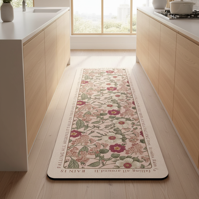 Tapis Cuisine motifs floraux rose imperméable