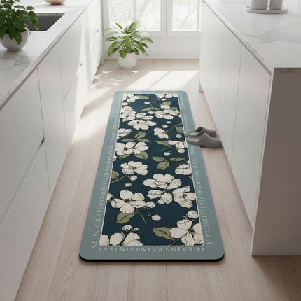 Tapis Cuisine floral bleu imperméable