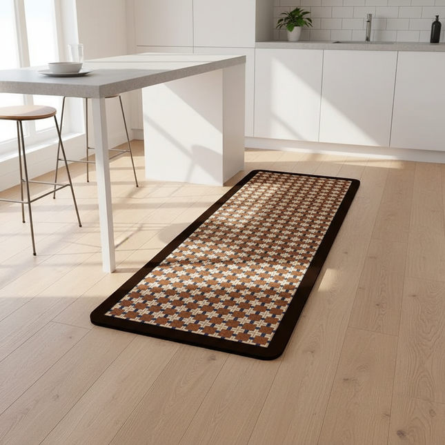 Tapis Cuisine marron motifs géométriques imperméable