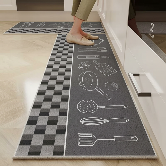 VIKAMA 1/2 Piece Kitchen Floor Mat Strip can be Cut Crystal Velvet Floor Mat Dirt Resistant Non-Slip Foot Mat