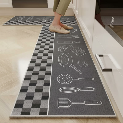 VIKAMA 1/2 Piece Kitchen Floor Mat Strip can be Cut Crystal Velvet Floor Mat Dirt Resistant Non-Slip Foot Mat