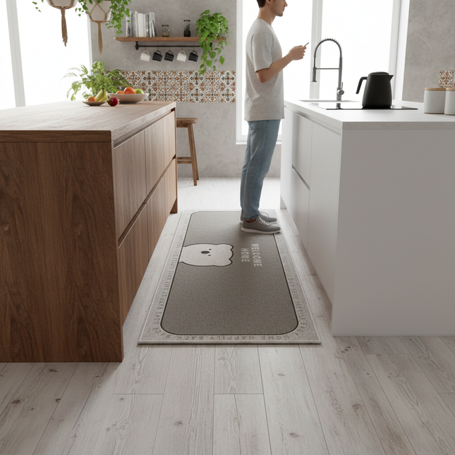 Tapis Cuisine gris ours antidérapant