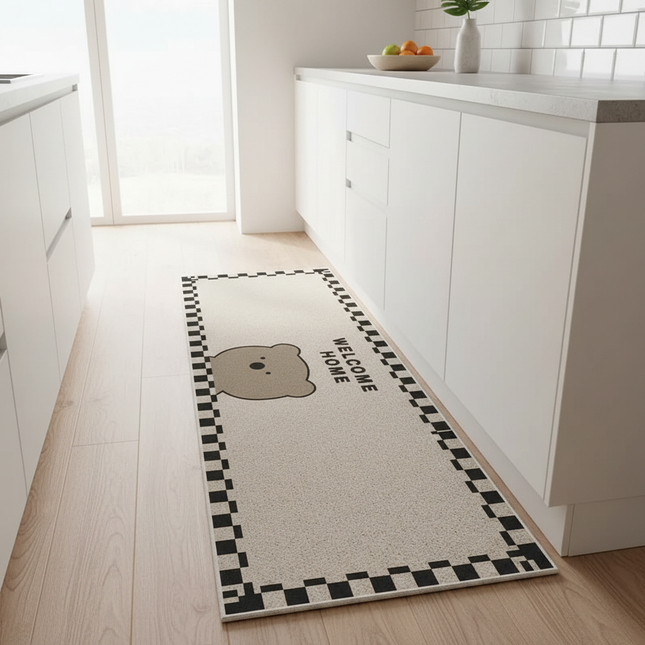 Tapis Cuisine beige motif ours antidérapant