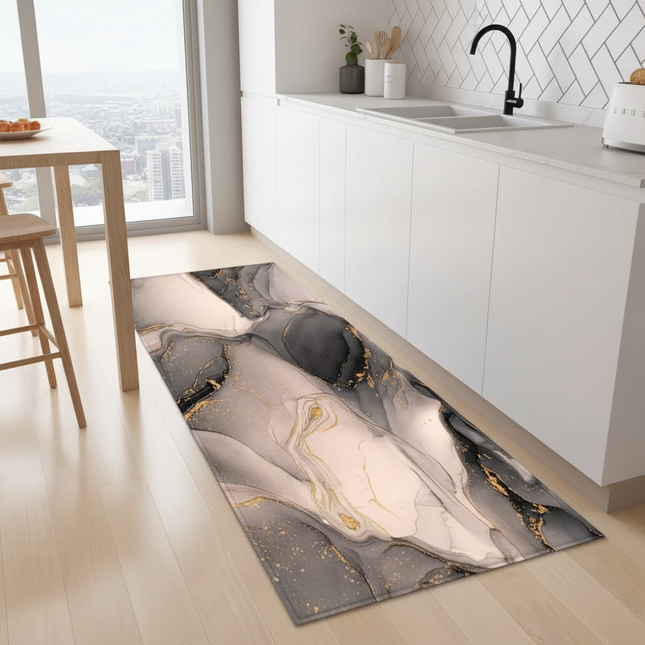 Tapis Cuisine Marbré doré antidérapant