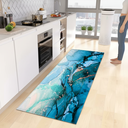 Tapis Cuisine marbré bleu antidérapant