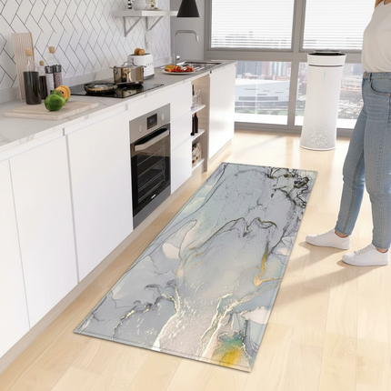 Tapis Cuisine marbré gris doré antidérapant