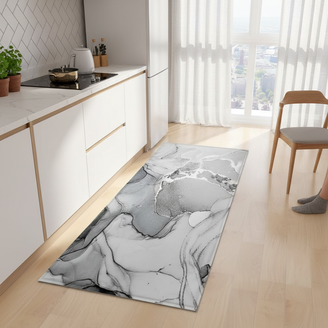 Tapis Cuisine marbré gris antidérapant moderne