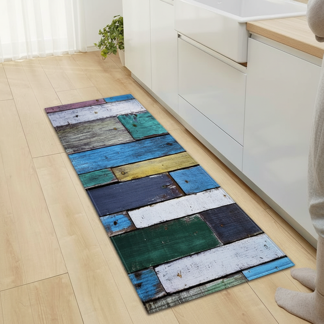 Tapis Cuisine motif bois multicolore antidérapant