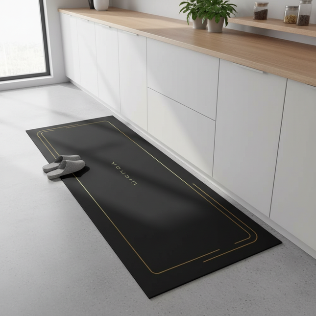 Tapis Cuisine Noir motif doré antidérapant