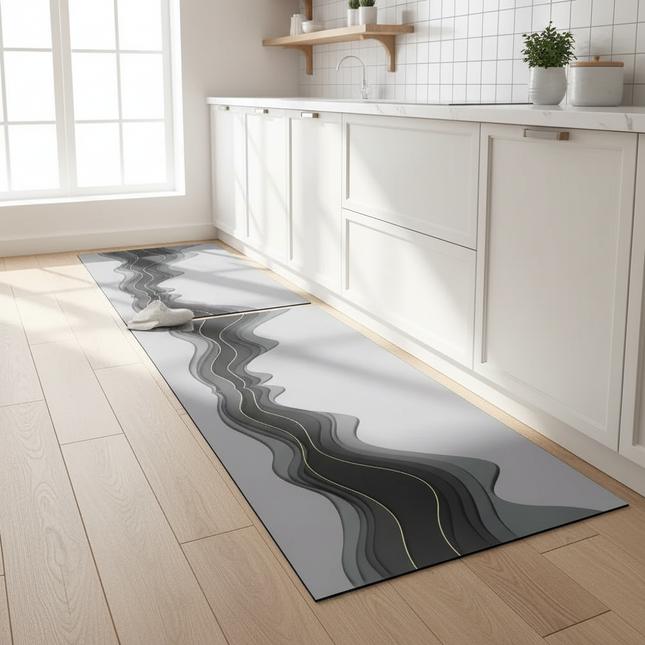 Tapis Cuisine gris motif ondulé antidérapant