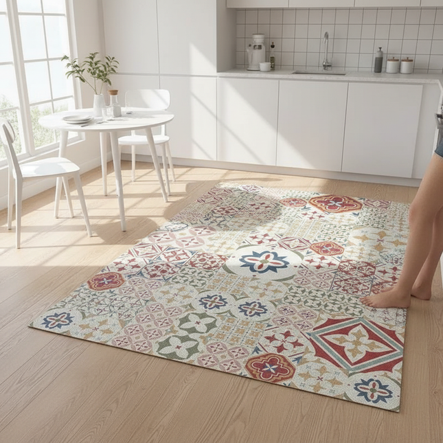 Tapis Cuisine multicolore carreaux ciment antidérapant