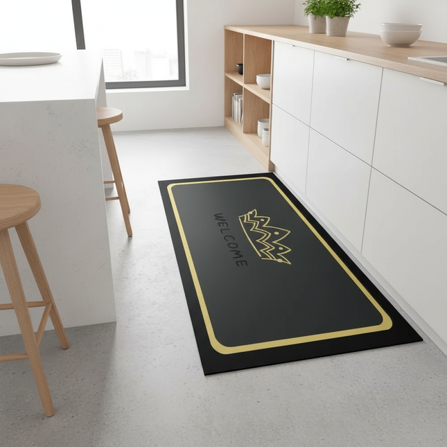 Tapis Cuisine noir couronne antidérapant
