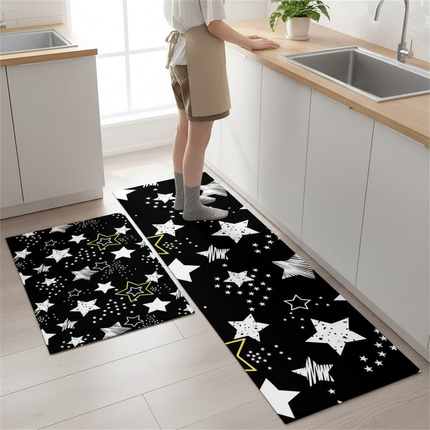 Tapis Cuisine noir étoiles antidérapant