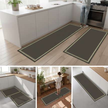 Tapis Cuisine Gris anthracite bordure dorée antidérapant