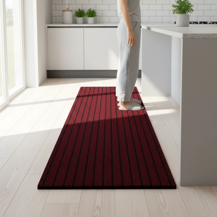 Tapis Cuisine rouge à rayures antidérapant