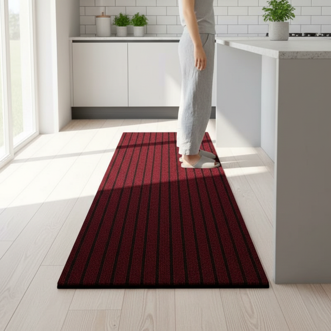 Tapis Cuisine rouge à rayures antidérapant
