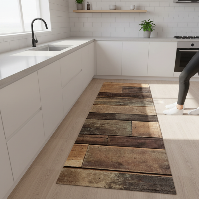 Tapis Cuisine planches bois rustique design