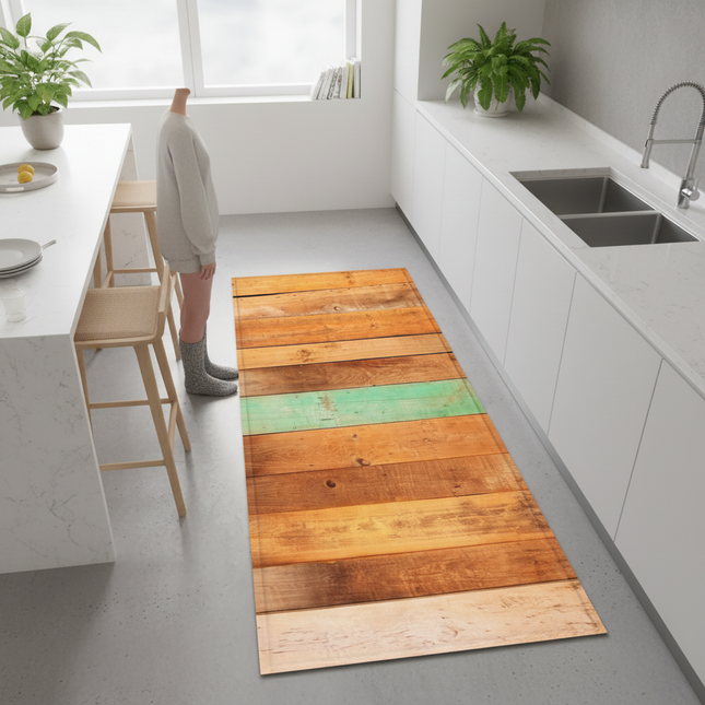Wood Plank Stripe Color Pattern Home Kitchen Floor Mat Door Front Decoration Floor Mat