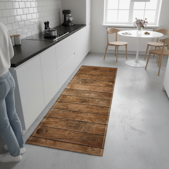Tapis Cuisine motif bois rustique design