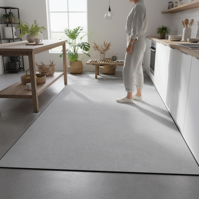 Tapis Cuisine gris clair uni absorbant