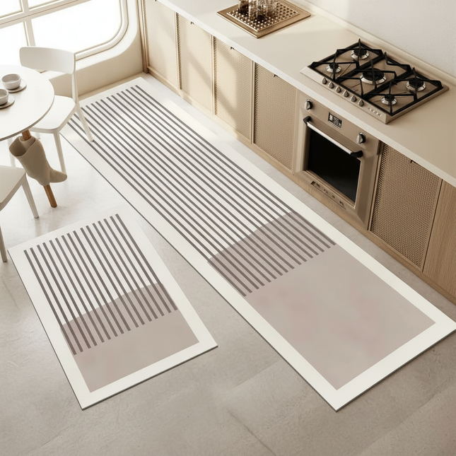 Tapis Cuisine beige à rayures antidérapant