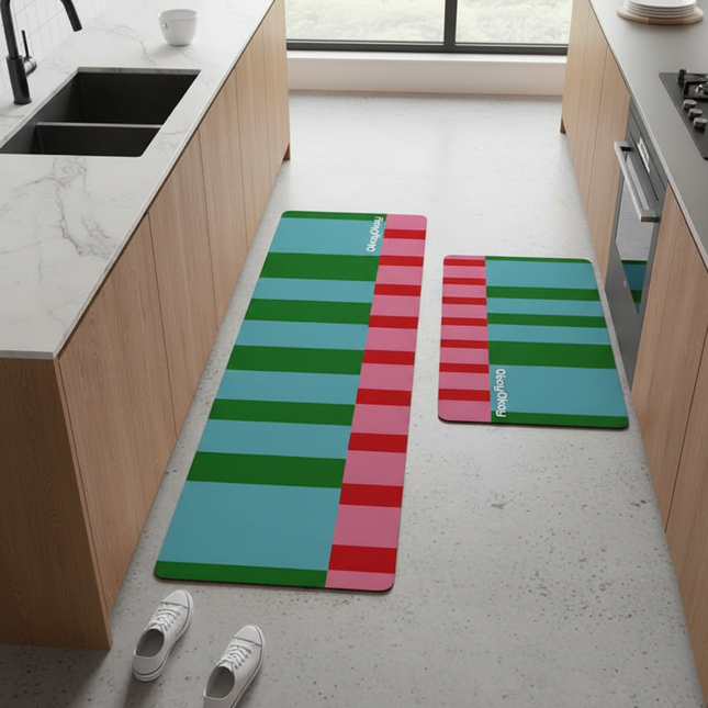 Kitchen Carpet Colorful Striped Rug Anti-slip Oil-proof Floor Mat PVC Leather Waterproof Mats Long Strip Home Decoration Carpets