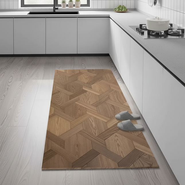 Tapis Cuisine motif parquet antidérapant