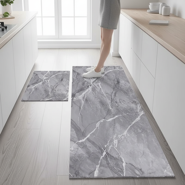 Kitchen Carpet Waterproof PVC Floor Mat Marble Pattern Leather Mats Modern Rug Anti-Slip Long Strip Area Mat Home Decor Rugs