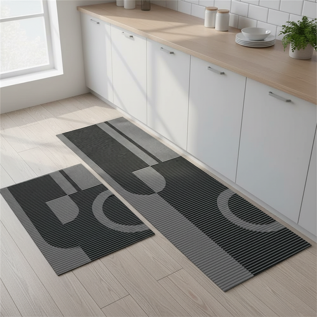 Tapis Cuisine Noir Gris Géométrique Design