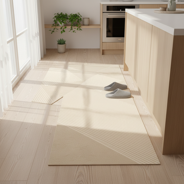 Tapis Cuisine beige géométrique lavable
